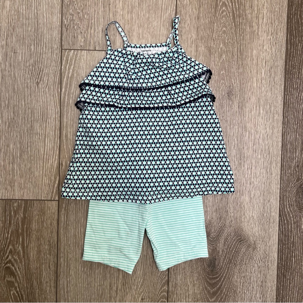 CARTERS 2PC TANK TOP AND SHORTS OUTFIT NAVY MINT 24MO